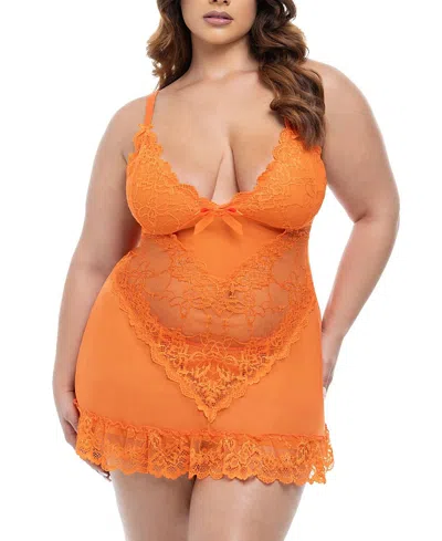 Oh La La Cheri Plus Valentine Soft Cup Lace Babydoll With Bows And G-string Panty