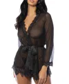 Oh La La Cheri Provence Eyelash Lace Robe With Sash And G-string Panty In Black