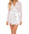 Oh La La Cheri Provence Eyelash Lace Robe With Sash And G-string Panty In White