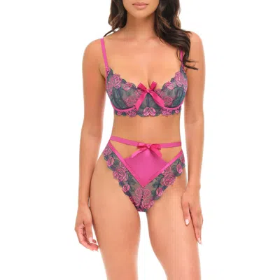 Oh La La Cheri Rosie Embroidered Underwire Bra & Thong Set In Pink