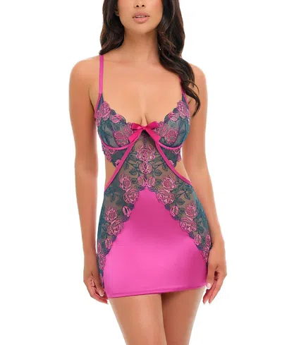 Oh La La Cheri Rosie Floral Embroidered Open Back Chemise In Pink