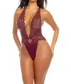 Oh La La Cheri Sadie Lace And Satin Teddy In Windsor Wine In Burgundy