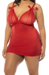 Oh La La Cheri Samantha Cutout Mesh Chemise In Red