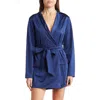 Oh La La Cheri Saskia Lace Back Satin Wrap Robe In Estate Blue/black