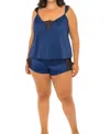 Oh La La Cheri Saskia Lace Camisole & Short Set - Plus In Estate Blue / Black In Blue