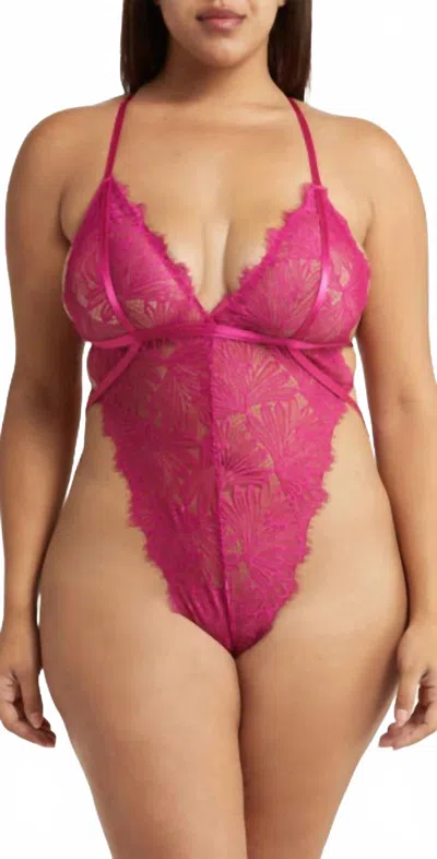 Oh La La Cheri Skylar Eyelash Lace Teddy - Plus In Festival Fuchsia In Pink