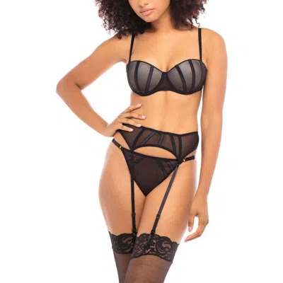 Oh La La Cheri Tamzin Underwire Bra, G-string & Garter Belt Set In Black/nude