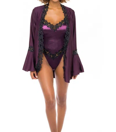 Oh La La Cheri Thea Embroidered Short Robe In Italian Plum / Black