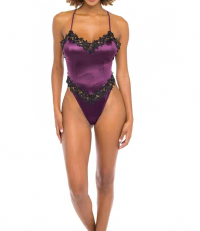 Oh La La Cheri Thea Floral Teddy In Italian Plum / Black In Purple