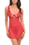 Oh La La Cheri Tiana Lace & Mesh Underwire Chemise & G-string Set In Pink