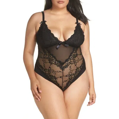 Oh La La Cheri Curvy Valentine Sheer Lacey Teddy In Black