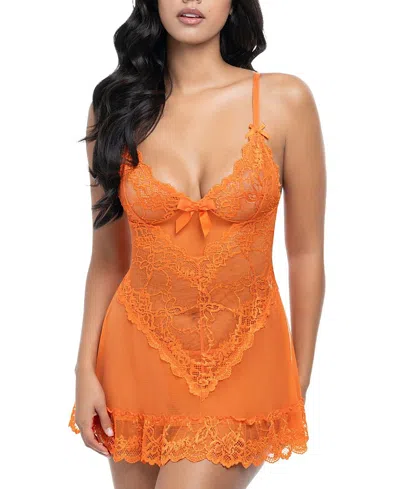 Oh La La Cheri Valentine Soft Cup Lace Babydoll With Bows And G-string Panty