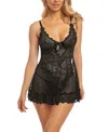 Oh La La Cheri Valentine Soft Cup Lace Babydoll With Bows And G-string Panty In Black