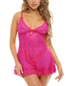 Oh La La Cheri Valentine Soft Cup Lace Babydoll With Bows And G-string Panty In Raspberry Sorbet