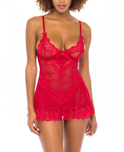 OH LA LA CHERI VALENTINE SOFT CUP LACE BABYDOLL WITH BOWS AND G-STRING PANTY