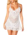 Oh La La Cheri Valentine Soft Cup Lace Babydoll With Bows And G-string Panty In White