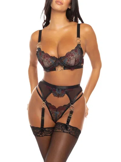 Oh La La Cheri Women's 3-pack Embroidered Bra In Red Black