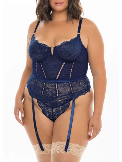 Oh La La Cheri Women's Adrienne 3-piece Bra Garter Set In Estate Blue