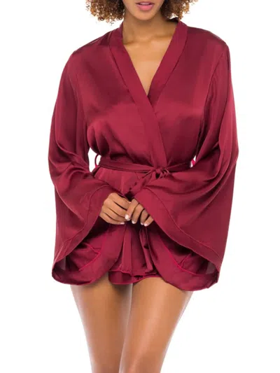 Oh La La Cheri Women's Mirielle Satin Belted Short Robe In Rhubarb