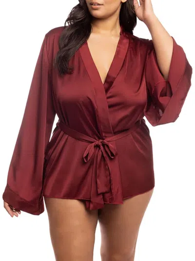 Oh La La Cheri Women's Plus Satin Robe In Rhubarb