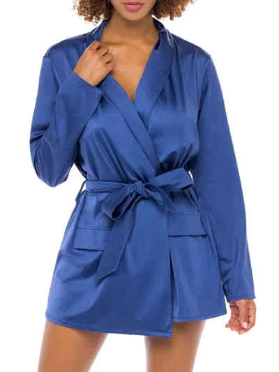 Oh La La Cheri Women's Saskia Lace Trim Robe In Estate Blue