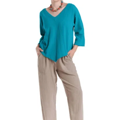 Oh My Gauze Lynn V-neck Top In Turquoise In Blue
