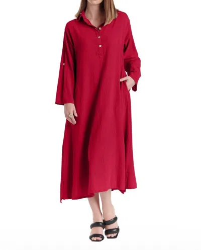 Oh My Gauze River Button Down Midi Dress In Crimson In Pink