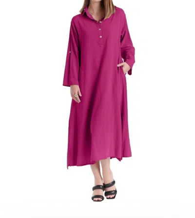 Oh My Gauze River Button Down Midi Dress In Fuchsia In Pink