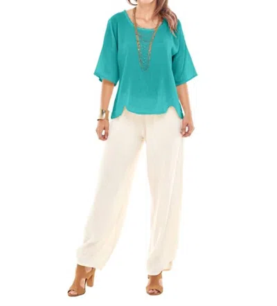Oh My Gauze Scallop Top In Reef In Blue