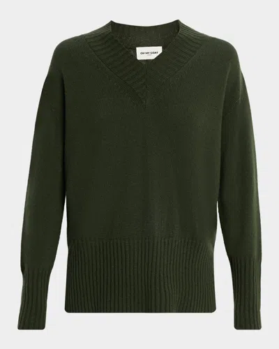 Oh My Goat Side-slit Turtleneck Cashmere Sweater In Green