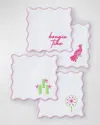 Oh My Mahjong Embroidered Cocktail Napkins, Set Of 4