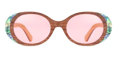 Oh My Woodness! Oval Full Rim Wood Women's Prescription Sunglasses Brown Size 51 -