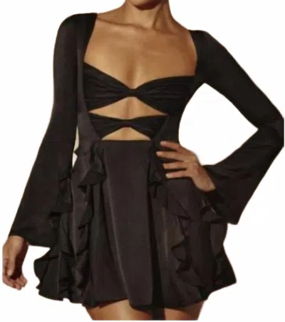 Oh Polly Adira Long Sleeve Bow Mini Dress In Black