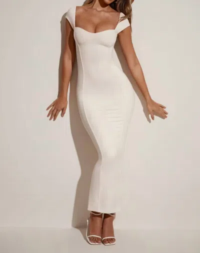 Oh Polly Sweetheart Cap Sleeve Detail Midi Dress In White