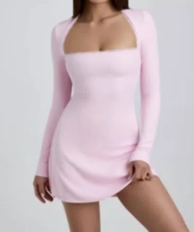 Oh Polly Lana Ribbed Modal Lace-trim Mini Dress In Light Pink