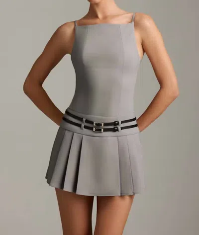 Oh Polly Leilani Belted Backless Pleated Mini Dress In Grey In Gray