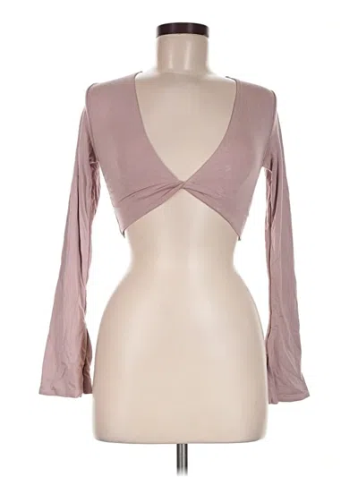 Oh Polly Long Sleeve Top Pink Plunge Neckline Tops