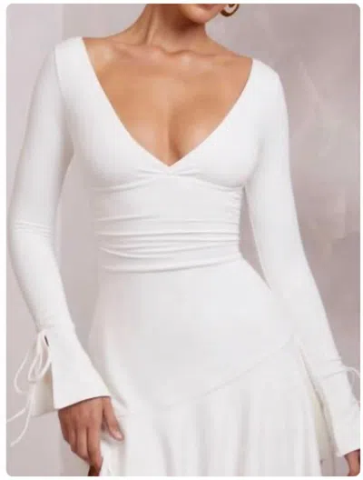 Oh Polly Long-sleeve V-neck Mini Dress In White