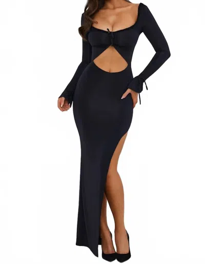 Oh Polly Matilda Ruffle-trim Cut-out Maxi Dress In Black