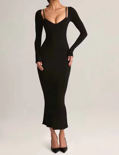 Oh Polly Ori Long-sleeve Midi Dress In Black