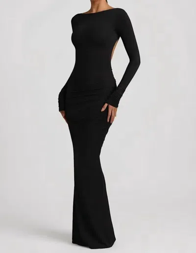 Oh Polly Regine Modal Ruched Backless Maxi Dress In Black