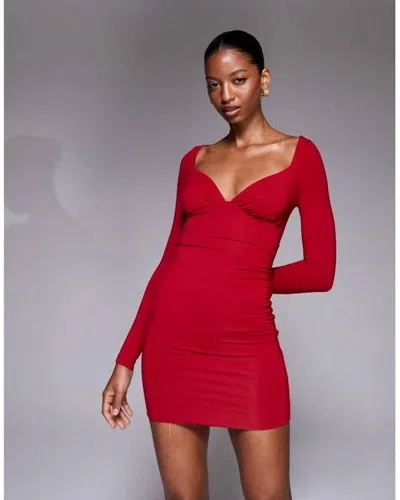 Oh Polly Sana Ruched Mini Dress In Red