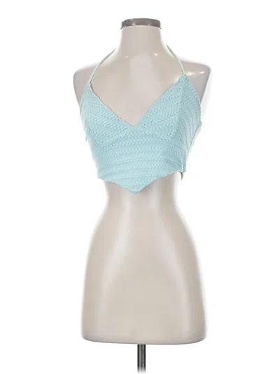 Pre-owned Oh Polly Sleeveless Top Teal Halter Neckline Tops In Blue