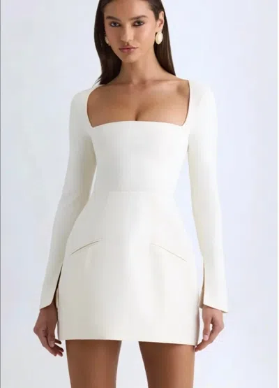 Oh Polly Taesha Square-neck Structured Tulip Mini Dress In White