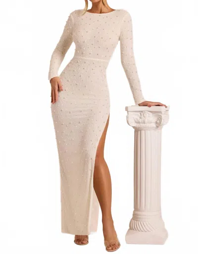 Oh Polly Vienna Pearl Beaded Backless Maxi Dress In White In Pink