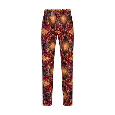Ohema Ohene Brown Men's Straight Leg African Print Trouser-cubic