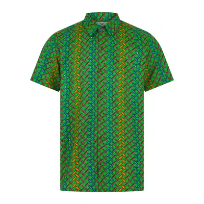 Ohema Ohene Green Men's Cocobean Short Sleeve African Print Shirt