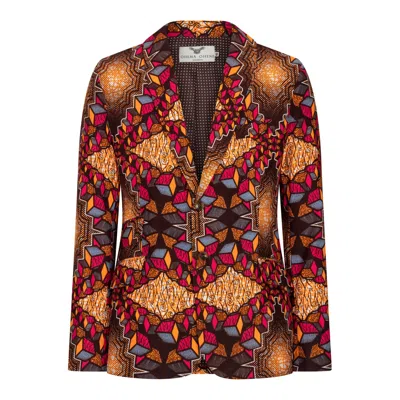 Ohema Ohene Joshua Men's Slim Fit African Print Blazer-cubic In Burgundy