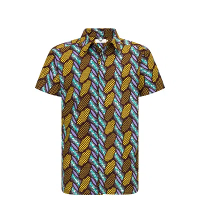 Ohema Ohene Men's African Print Shirt- Blue Mix