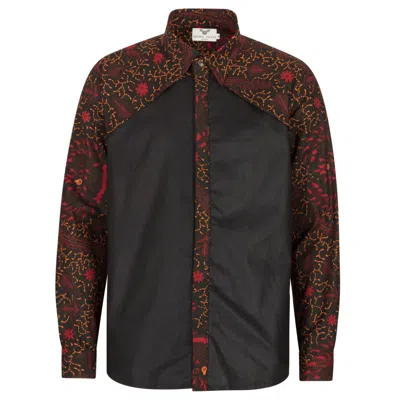 Ohema Ohene Men's Black Long Sleeve African Print Shirt